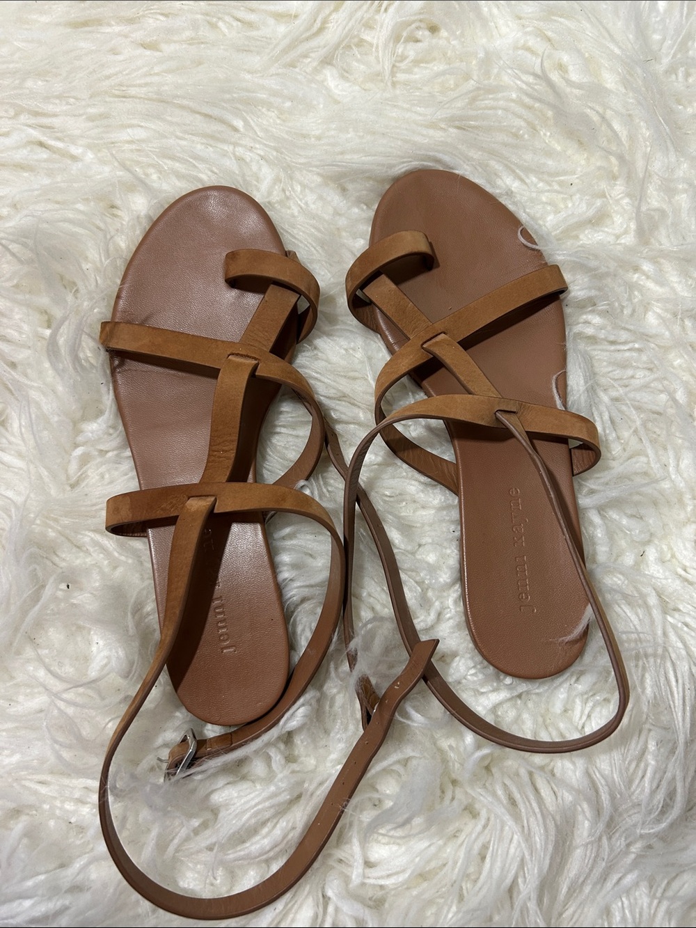 Jenni Kayni Oiled Leather Brown Strappy Ankle-Wrap Sandals size 38 or 7.5 - Picture 3 of 9